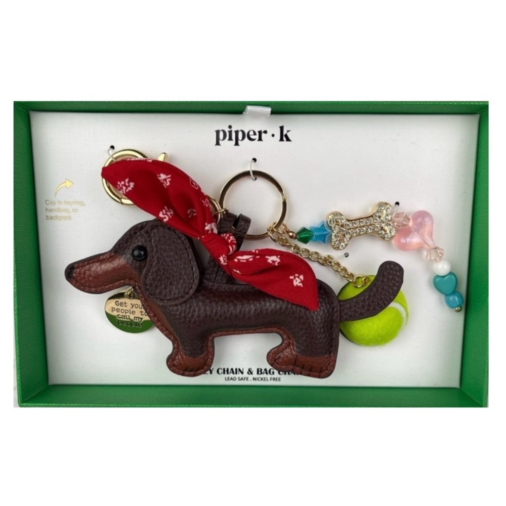 NWT ⚜️🤎⚜️ PIPER K Adorable Dachshund Doggie Key Chain Bag Charm - Picture 8 of 15
